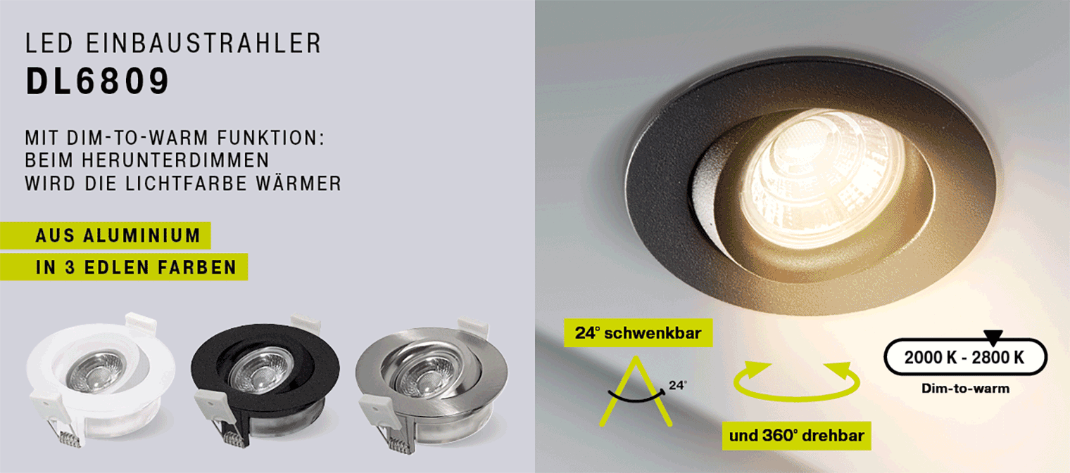HEITRONIC LED Recessed spot DL6809, 7W, 525lm, IP44, 2000-2800K, dimm to warm, cardanic swivelling, nickel matt HEITRONIC LED Recessed spot DL6809, 7W, 525lm, IP44, 2000-2800K, dimm to warm, cardanic swivelling, nickel matt