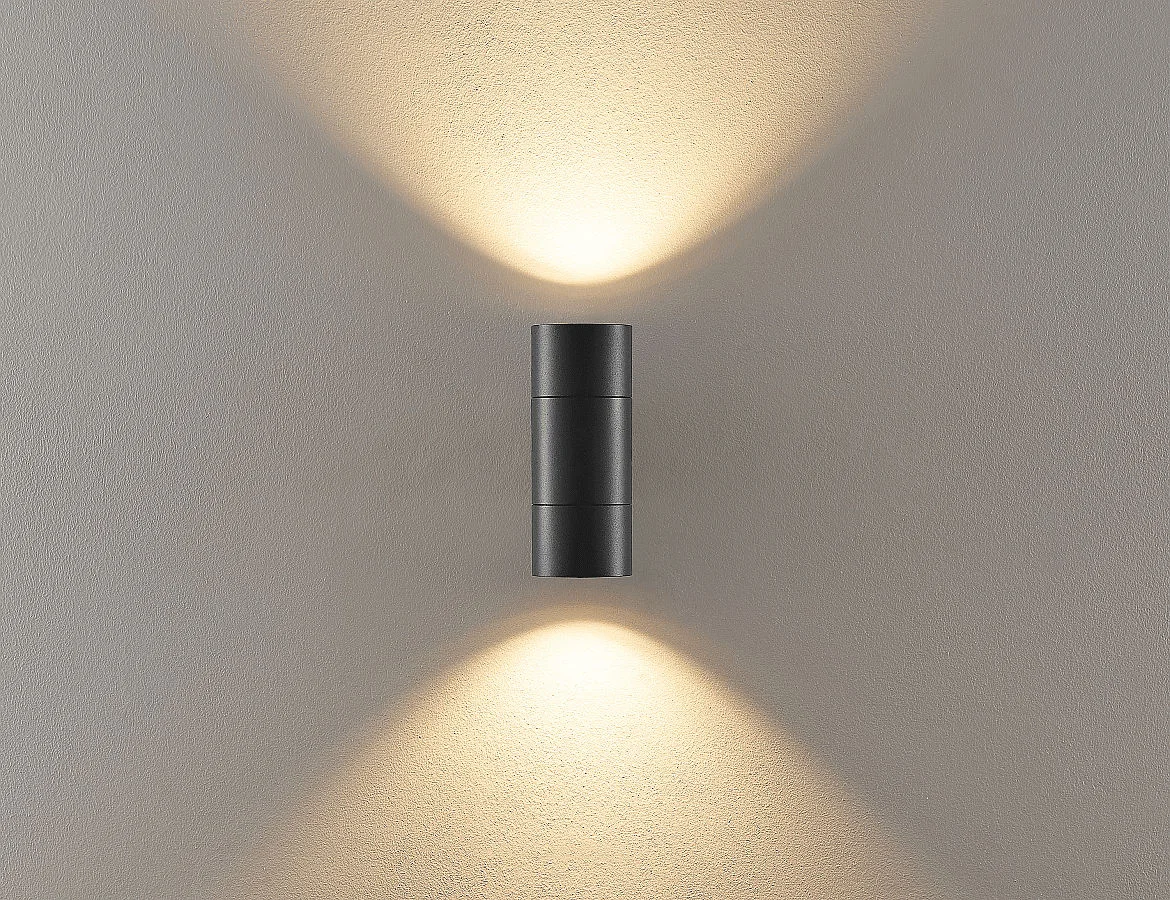 Deko-Light facade spotlight ACHERNAR UP & DOWN 2 flames, cylindrical, with lamp socket GU10 IP65, dark grey Deko-Light facade spotlight ACHERNAR UP & DOWN 2 flames, cylindrical, with lamp socket GU10 IP65, dark grey