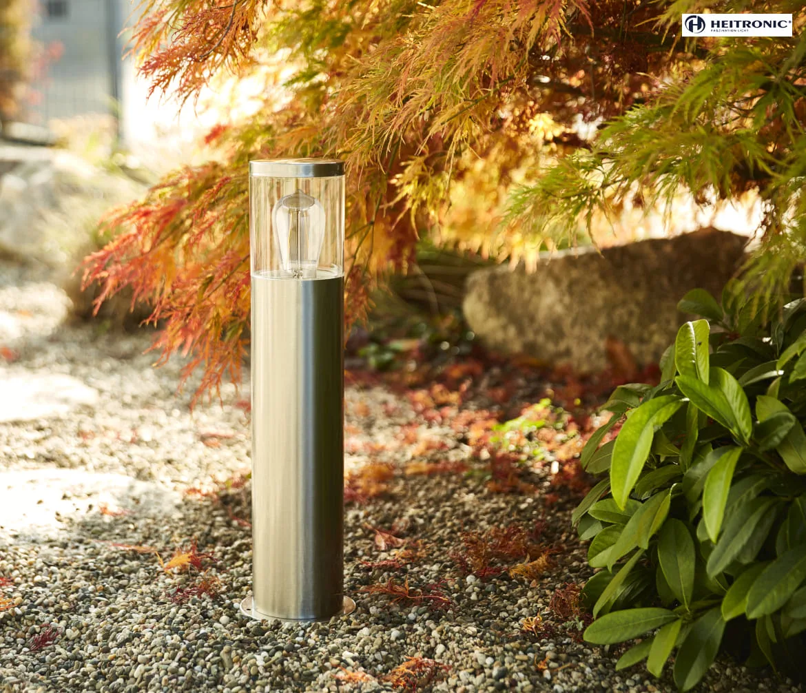 HEITRONIC Floor lamp NAXOS Path light, 49cm, E27, IP44, stainless steel HEITRONIC Floor lamp NAXOS Path light, 49cm, E27, IP44, stainless steel