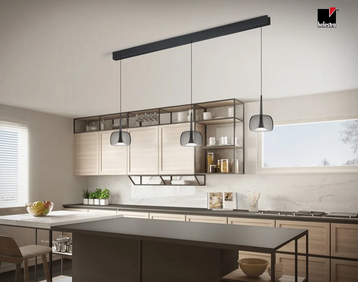 Helestra pendant luminaire FLUTE 3 flames IP20, satined, black chrome dimmable Helestra pendant luminaire FLUTE 3 flames IP20, satined, black chrome dimmable