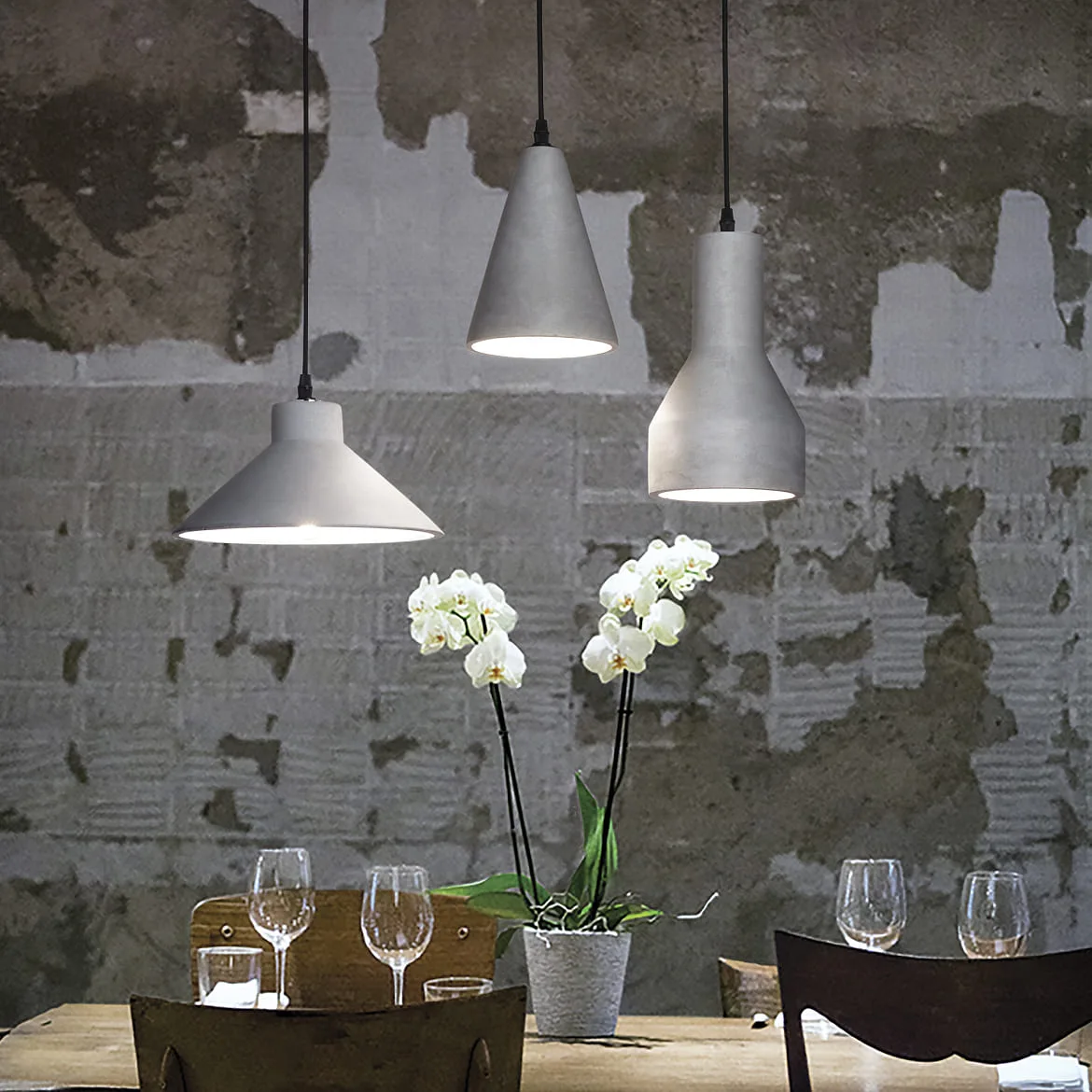 Ideal Lux Pendant luminaire OIL-6, Ø 25cm / H 12.5cm, E27 max. 15W, concrete, cement grey / black Ideal Lux Pendant luminaire OIL-6, Ø 25cm / H 12.5cm, E27 max. 15W, concrete, cement grey / black