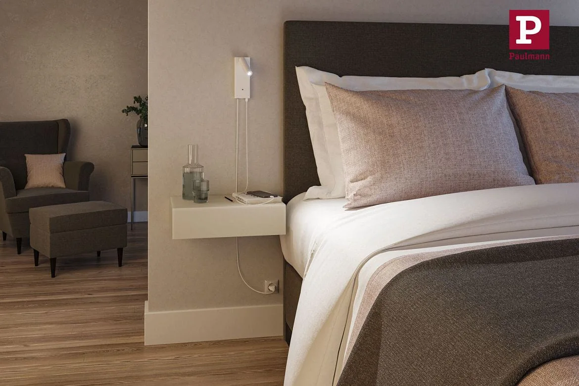 Paulmann reading lamp HULDA LED with USB connection IP20, white dimmable Paulmann reading lamp HULDA LED with USB connection IP20, white dimmable