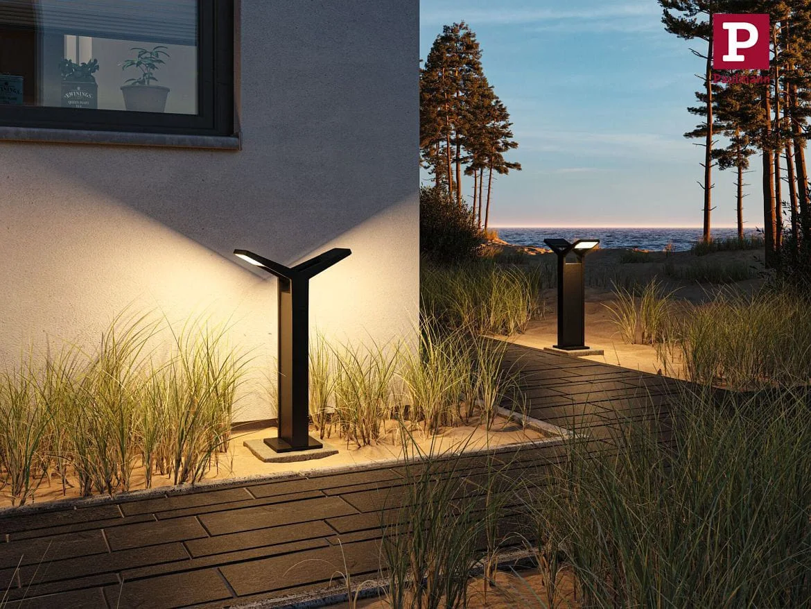 Paulmann bollard lamp JUNTEA PIR 2 2 flames, with sensor IP44, anthracite, mat Paulmann bollard lamp JUNTEA PIR 2 2 flames, with sensor IP44, anthracite, mat