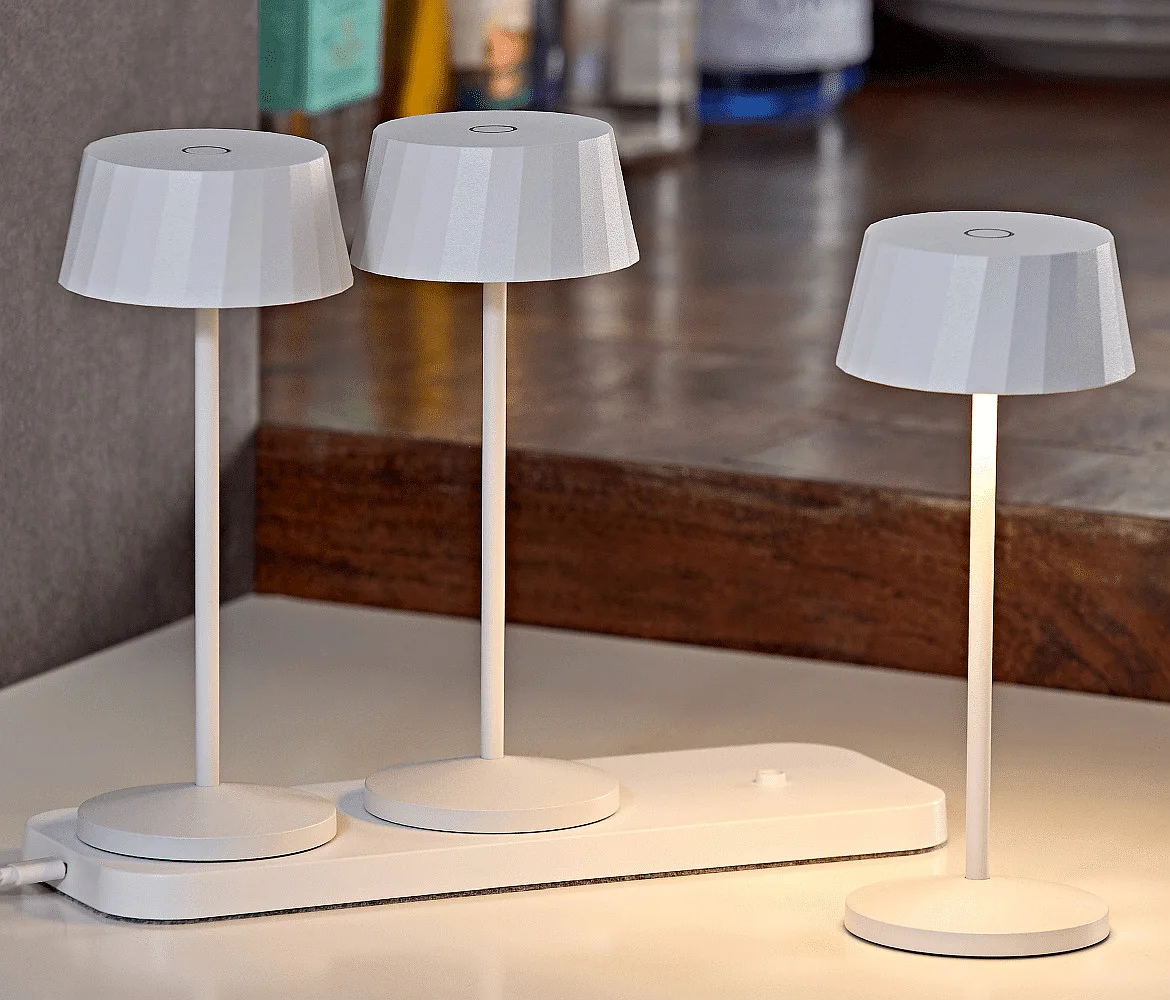 SIGOR battery table lamp FACETTA down, CCT Switch, set of 3, with touch dimmer IP44, snow white dimmable SIGOR battery table lamp FACETTA down, CCT Switch, set of 3, with touch dimmer IP44, snow white dimmable