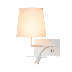 LED Wall luminaire SOMNILA FLEX Indoor, E27, mit LED Spot 65lm, 3000K, white, incl. USB port, Spot left