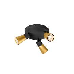 wall and ceiling luminaire PURI 2.0 - CONE 3 flames, round GU10 IP20, gold, black dimmable