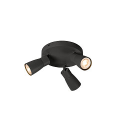 wall and ceiling luminaire PURI 2.0 - DOME 3 flames, round GU10 IP20, black dimmable