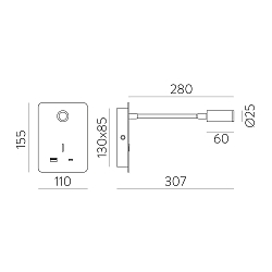 wall luminaire SENDA 16/3835 with switch, with USB connection, adjustable IP20