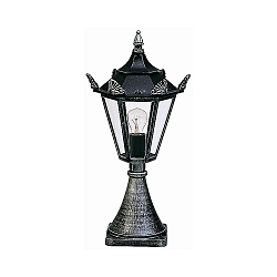 Pedestal luminaire Country style Type No. 0533, IP23, height 60cm, E27 QA55 max. 57W, cast alu / glass clear, black/silver
