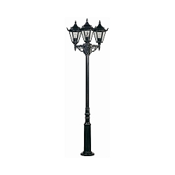 Mast light Country style 3 flames Type No. 2049, height 223cm, 3x E27 QA55 max. 57W, cast alu / glass clear, black-silver