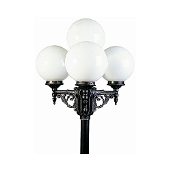 Outdoor Mast light 4 flames Type No. 2051 with ball � 25cm, IP44, height 233cm, 3x E27, cast alu / Opal glass, black-silver