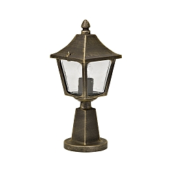 Pedestal luminaire Country style square Type No. 0540, height 45cm, IP44, E27, cast alu / glass clear, brown brass matt