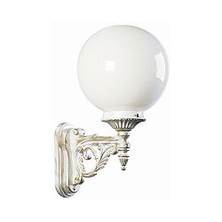 Outdoor Wall luminaire Type No. 0609 with ball shade � 25cm, IP44, E27 QA55 max. 57W, cast alu, white-gold / opal glass