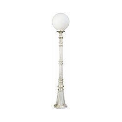 Path light Type No. 2014 with ball shade � 25cm, IP44, height 134cm, E27 QA55 max. 57W, cast alu / opal glass, white-gold