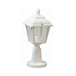 Pedestal luminaire Country style double dome square, Type No. 0536, 44cm, IP44, E27, cast alu / hollow glass clear, white