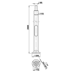 Aluminum mast Type No. 0012 for Ball top light, height: 200cm, cylindrical �110cm / 6cm, black