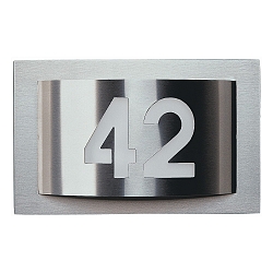 House number luminaire Type No. 6002, IP44, 32 x 20 x 10cm, for 1x 2G7, TC-SEL 5/7W, stainless steel, individually lasered