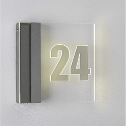 LED House number luminaire with Twilight switch, IP44, 25 x 25cm, individually lasered, 1W 3000K