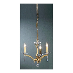 Pendant luminaire STELLA, 3 flames, 3x E27 max. 40W, brass cast / crystal, gold