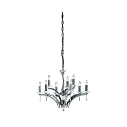 Pendant luminaire STELLA, 9 flames on 2 levels (6+3), 9x E14 max. 40W, brass cast / crystal, black chrome