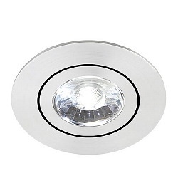 Recessed LED spot DISC with lens optics, IP44, � 8.2cm, Plug&Play 350mA, swivelling 30�, 6W 4000K 720lm 38�, matt alu