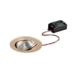 Recessed LED spot, IP20, round, 230V AC, 6W 3000K 640lm 38�, swivelling 20�, matt champaign