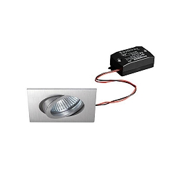 Recessed LED spot, IP20, square, 230V AC, 6W 3000K 640lm 38�, swivelling 20�, matt alu