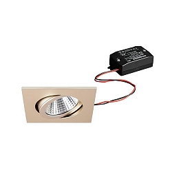 Recessed LED spot, IP20, square, 230V AC, 6W 3000K 640lm 38�, swivelling 20�, matt champaign