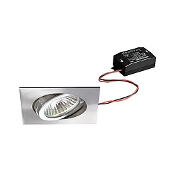 Recessed LED spot set, V4A, IP20, square, 230V AC, 6W 3000K 640lm 38�, swivelling 25�, stainless steel