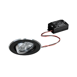 Recessed LED spot set incl. converter, IP20, round, 230V AC, 6W 3000K 640lm 38�, swivelling 25�, black / alu