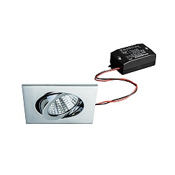 Recessed LED spot set incl. converter, IP20, square, 230V, 7W 2700K 740lm 38�, swivelling 30�, chrome