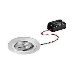 Recessed LED spot set incl. converter, IP20, round, 230V, 6W 3000K 640lm 38�, swivelling 30�, matt alu