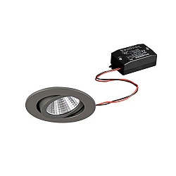 Recessed LED spot set incl. converter, IP20, round, 230V, 7W 3000K 740lm 38�, swivelling 30�, matt titanium