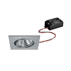 Recessed LED spot set incl. converter, IP20, square, 230V, 7W 3000K 740lm 38�, swivelling 30�, matt alu