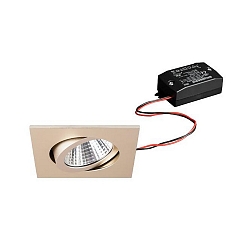 Recessed LED spot set incl. converter, IP20, square, 230V, 7W 3000K 740lm 38�, swivelling 30�, matt champaign