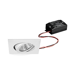 Recessed LED spot set BB05 incl. converter, IP20, square, 230V, 6W 3000K 640lm 38�, swivelling 30�, white
