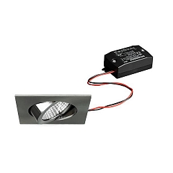 Recessed LED spot set BB05 incl. converter, IP20, square, 230V, 6W 3000K 640lm 38�, swivelling 30�, matt nickel