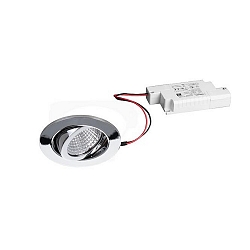 Recessed LED spot set SEVEN-R incl. converter, IP20, round, 230V, 7W 2700K 740lm 38�, swivelling 30�, chrome