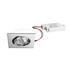 Recessed LED spot set incl. converter, IP20, square, 230V, 7W 2700K 740lm 38�, swivelling 30�, chrome