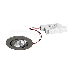 Recessed outdoor LED spot set incl. converter, IP65, round, 230V, 6W 3000K 650lm 38�, swivelling 30�, dimmable, matt titanium