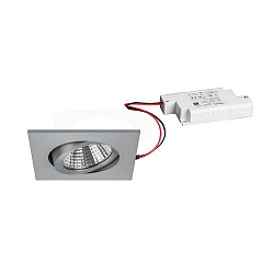 Recessed LED spot set incl. converter, IP20, square, 230V, 7W 3000K 740lm 38�, swivelling 30�, dimmable, matt alu