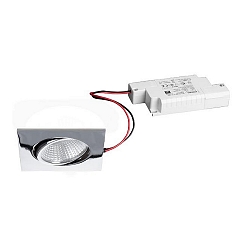 Recessed LED spot set BB05 incl. converter, IP20, square, 230V, 6W 3000K 640lm 38�, swivelling 30�, dimmable, chrome