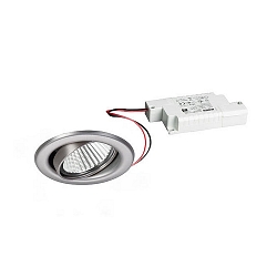 Recessed LED spot set BB09 incl. converter, IP20, round, 230V, 6W 3000K 640lm 38�, swivelling 25�, stainless steel