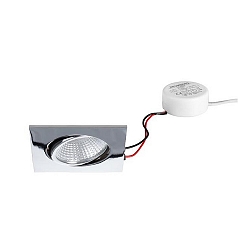 Recessed LED spot set BB03 with round converter, IP20, square, 230V, 6W 3000K 640lm 38�, swivelling 30�, dimmable, chrome