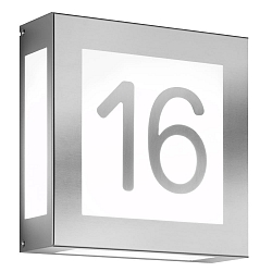 House number luminaire AQUA LEGENDO, 2 digits (affixed), 2x E27, stainless steel / opal glass, brushed