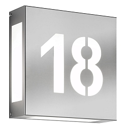 House number luminaire AQUA LEGENDO, 2 digits (cut out), 2x E27, stainless steel / opal glass, brushed
