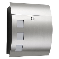 Curved post box from stainless steel and opal glass, IP44, height 40cm, brushed