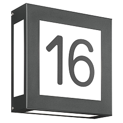 House number luminaire AQUA LEGENDO, 2 digits (affixed), 2x E27, stainless steel / opal glass, anthracite
