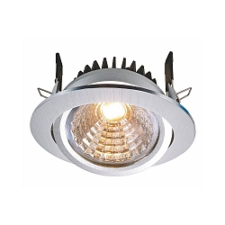 Recessed LED ceiling luminaire COB 95 round, current constant, 28-31V, 350 mA, 12W, 3000K, swivelling 45�, brushed aluminum