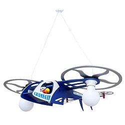 Pendant luminaire POLICE HELICOPTER WITH JOE, nursery lamp, 2x E27, dark blue / silver